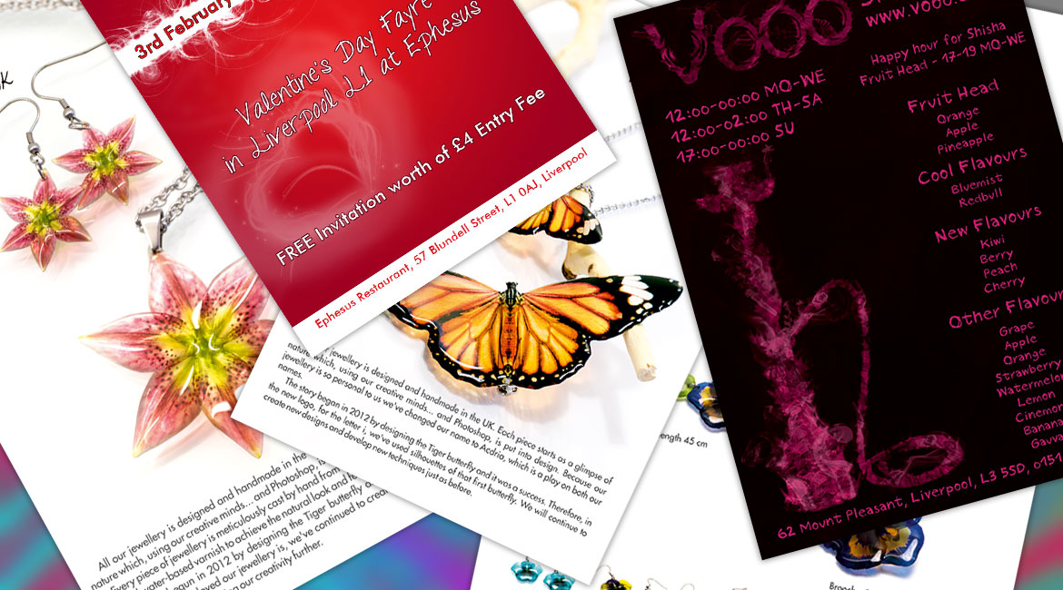 A range of leaflets and broochures made by Web 4 Infinity, Liverpool